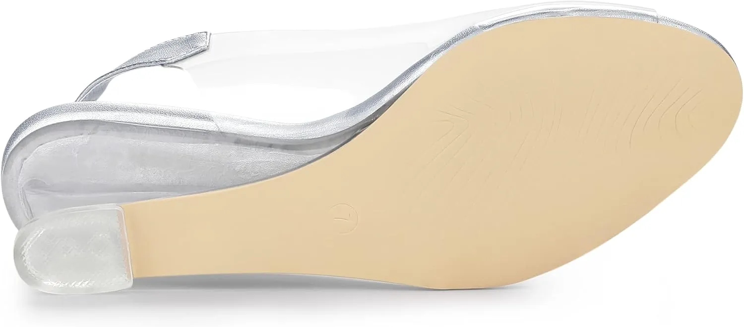 Allegra K Women's Clear Slingback Wedges Rhinestone Transparent Peep Toe Heels