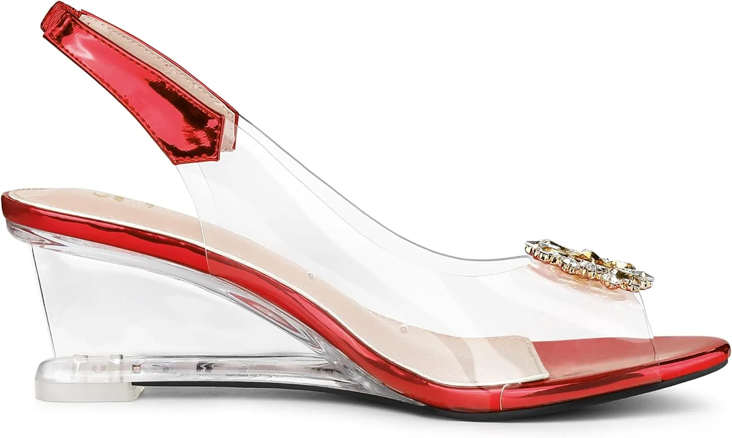 Allegra K Women's Clear Slingback Wedges Rhinestone Transparent Peep Toe Heels