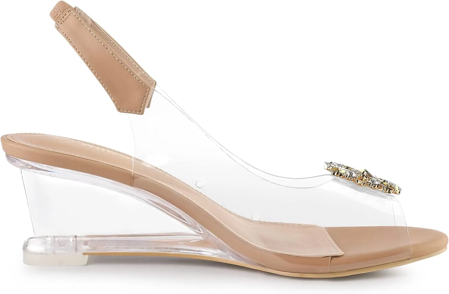 Allegra K Women's Clear Slingback Wedges Rhinestone Transparent Peep Toe Heels