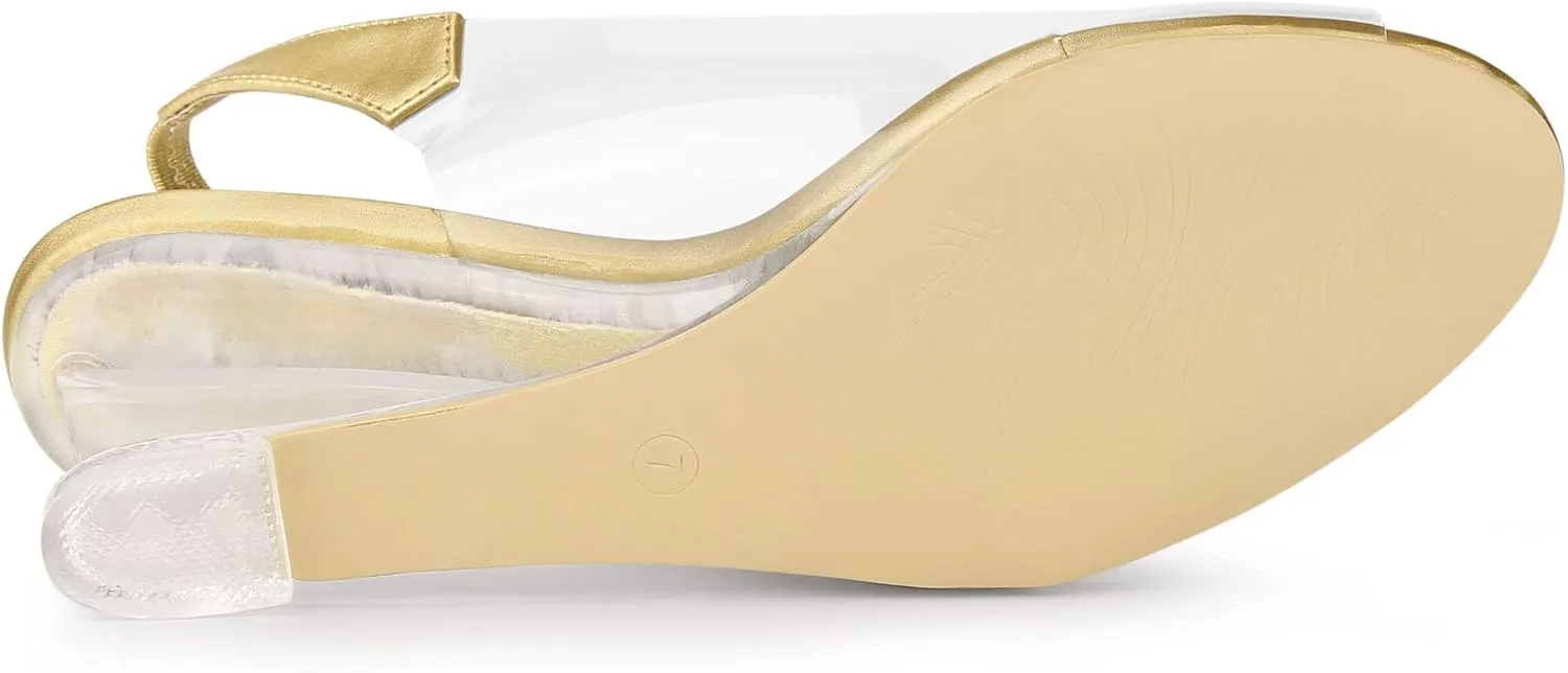 Allegra K Women's Clear Slingback Wedges Rhinestone Transparent Peep Toe Heels