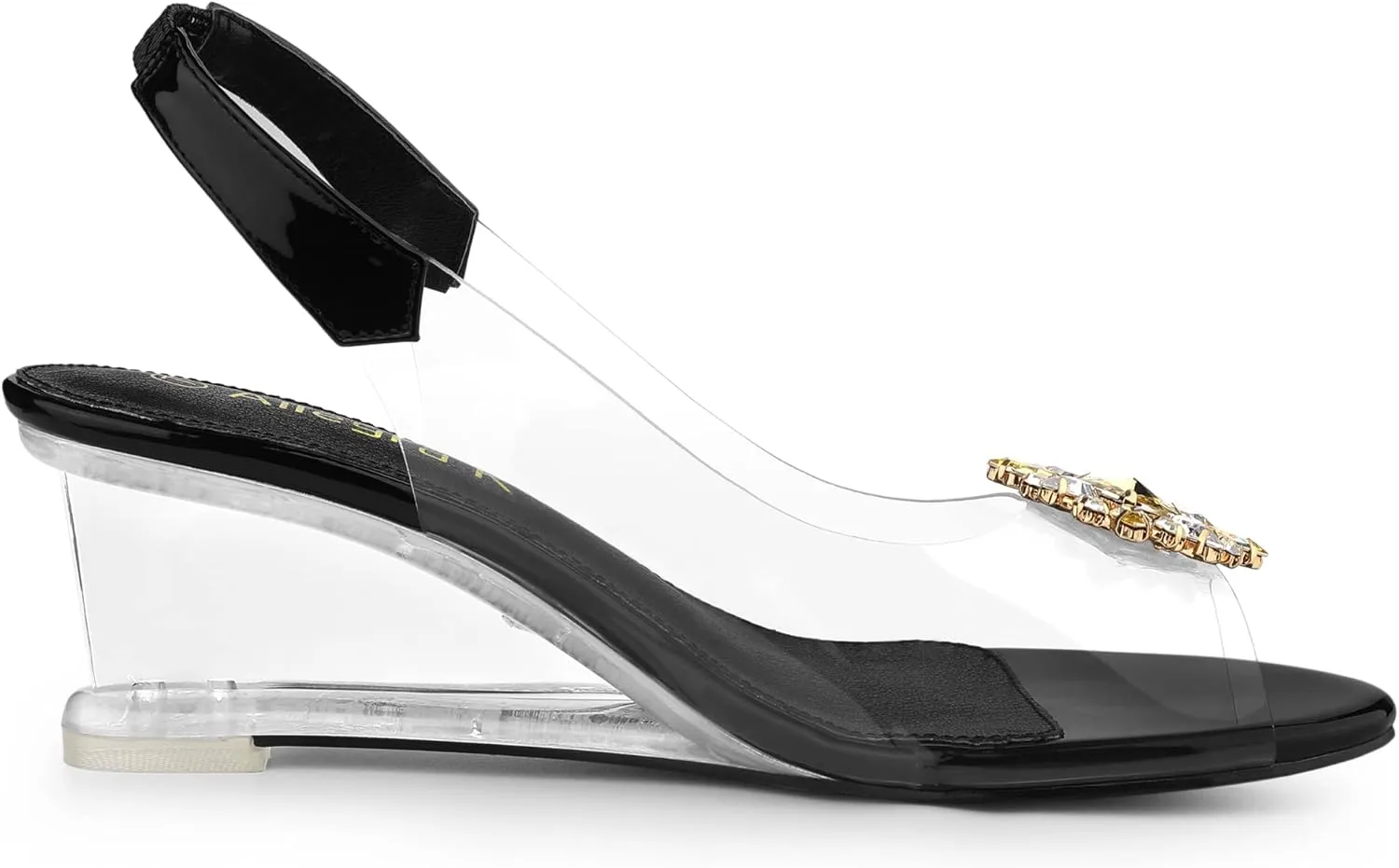Allegra K Women's Clear Slingback Wedges Rhinestone Transparent Peep Toe Heels