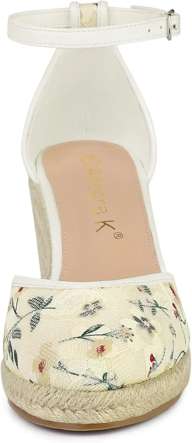 Allegra K Women's Closed Toe Espadrille Platform Heels Lace Wedge Sandals
