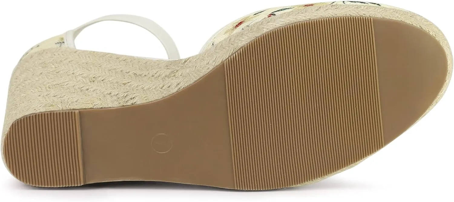 Allegra K Women's Closed Toe Espadrille Platform Heels Lace Wedge Sandals