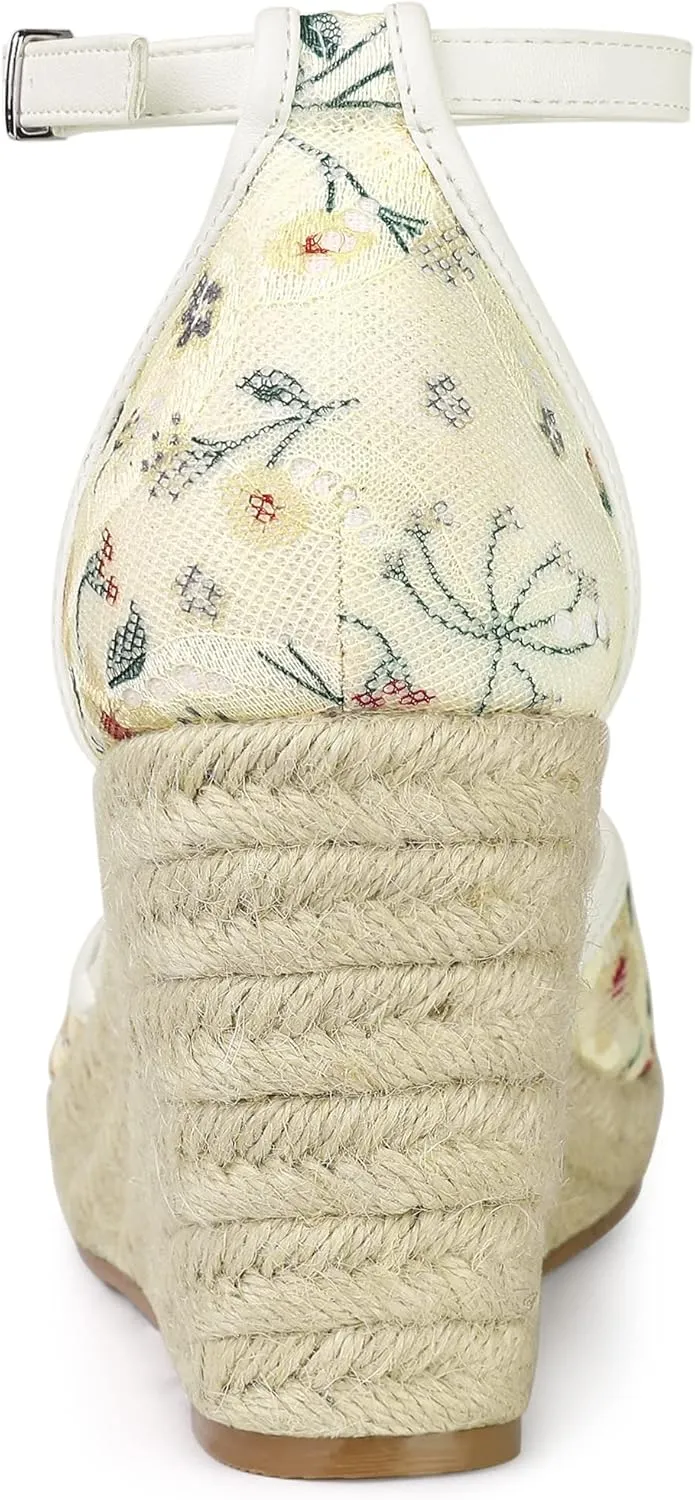 Allegra K Women's Closed Toe Espadrille Platform Heels Lace Wedge Sandals