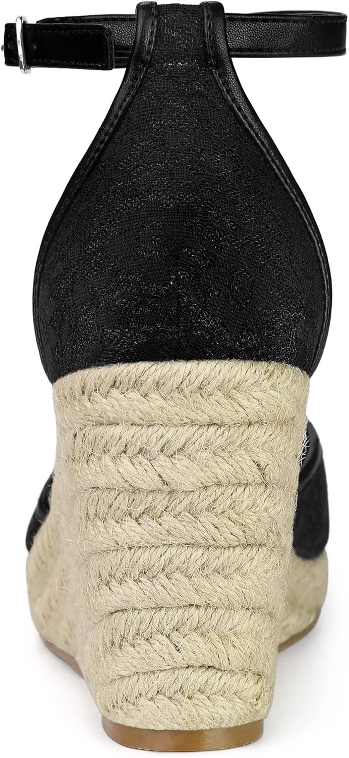 Allegra K Women's Closed Toe Espadrille Platform Heels Lace Wedge Sandals