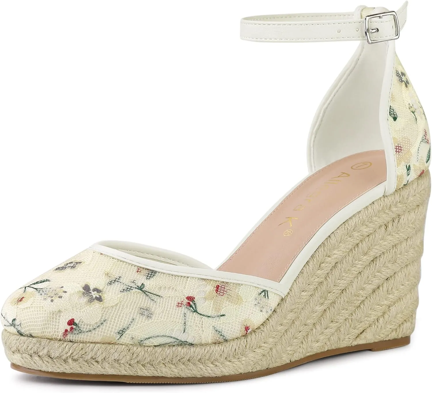Allegra K Women's Closed Toe Espadrille Platform Heels Lace Wedge Sandals