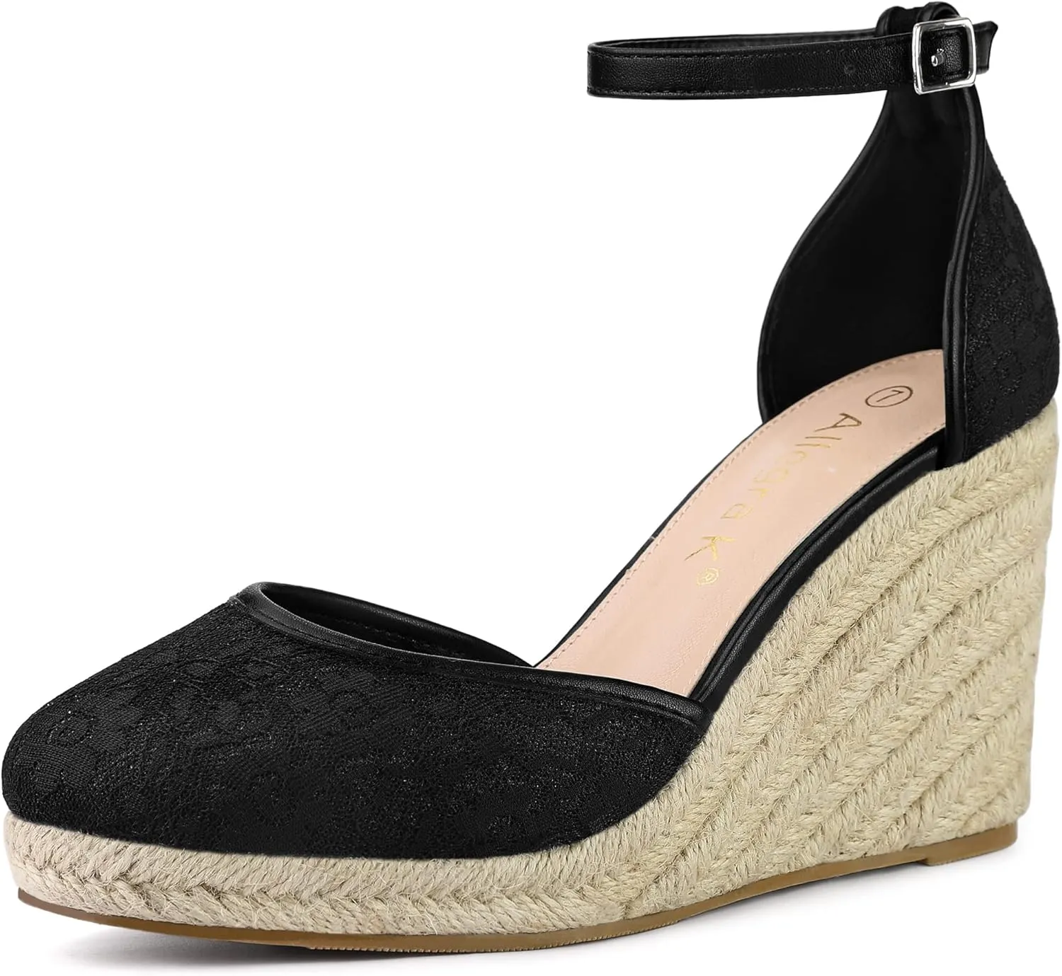 Allegra K Women's Closed Toe Espadrille Platform Heels Lace Wedge Sandals