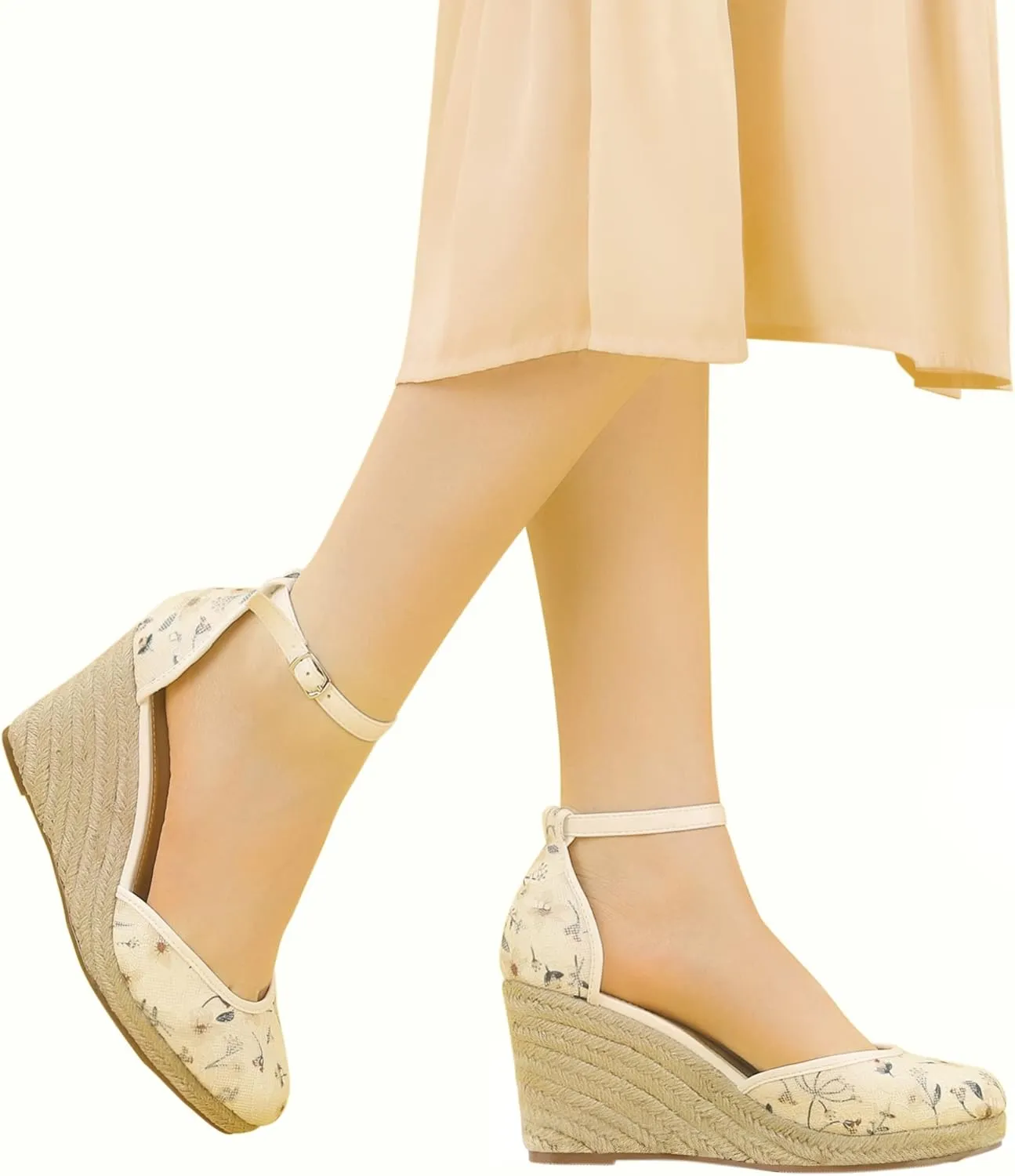 Allegra K Women's Closed Toe Espadrille Platform Heels Lace Wedge Sandals