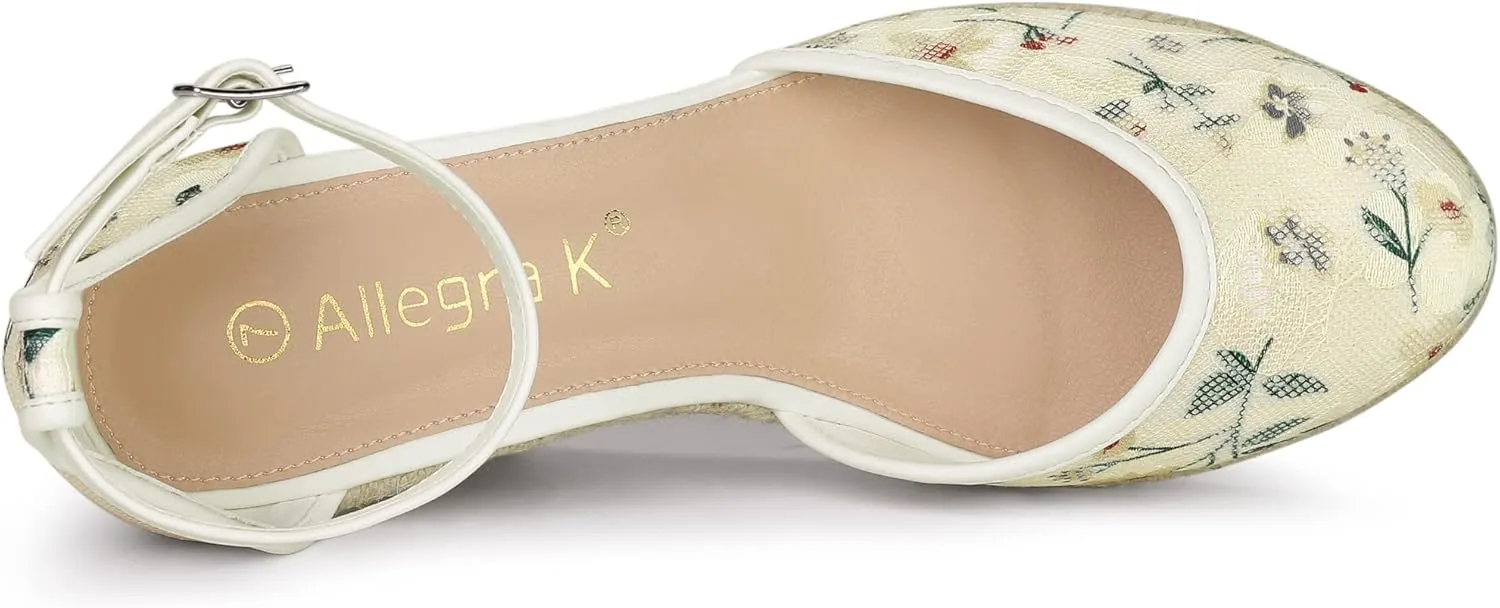 Allegra K Women's Closed Toe Espadrille Platform Heels Lace Wedge Sandals