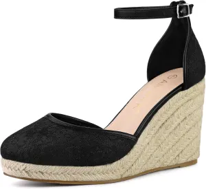 Allegra K Women's Closed Toe Espadrille Platform Heels Lace Wedge Sandals