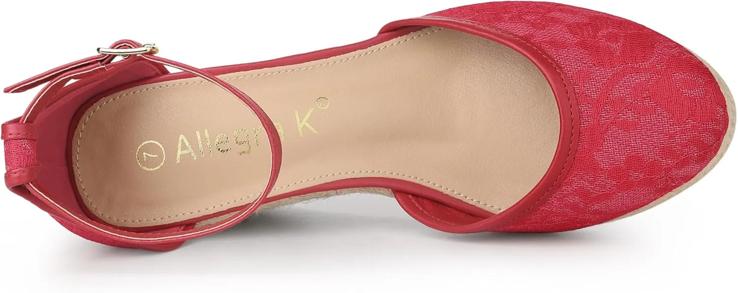Allegra K Women's Closed Toe Espadrille Platform Heels Lace Wedge Sandals