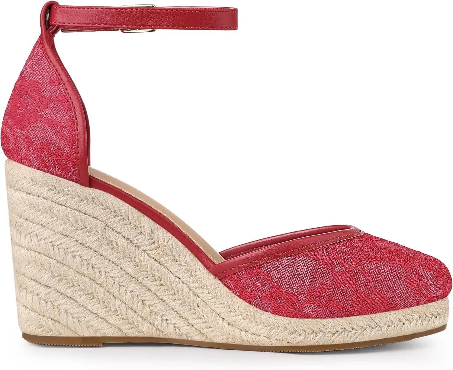 Allegra K Women's Closed Toe Espadrille Platform Heels Lace Wedge Sandals