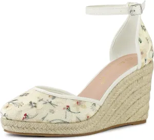 Allegra K Women's Closed Toe Espadrille Platform Heels Lace Wedge Sandals