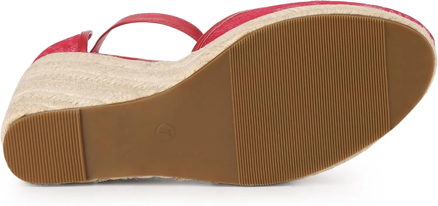 Allegra K Women's Closed Toe Espadrille Platform Heels Lace Wedge Sandals