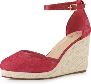 Allegra K Women's Closed Toe Espadrille Platform Heels Lace Wedge Sandals