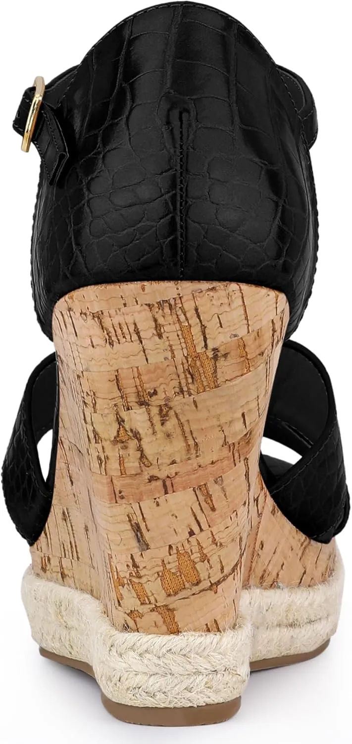 Allegra K Women's Cork Wedges Platform Wedge Heel Sandals