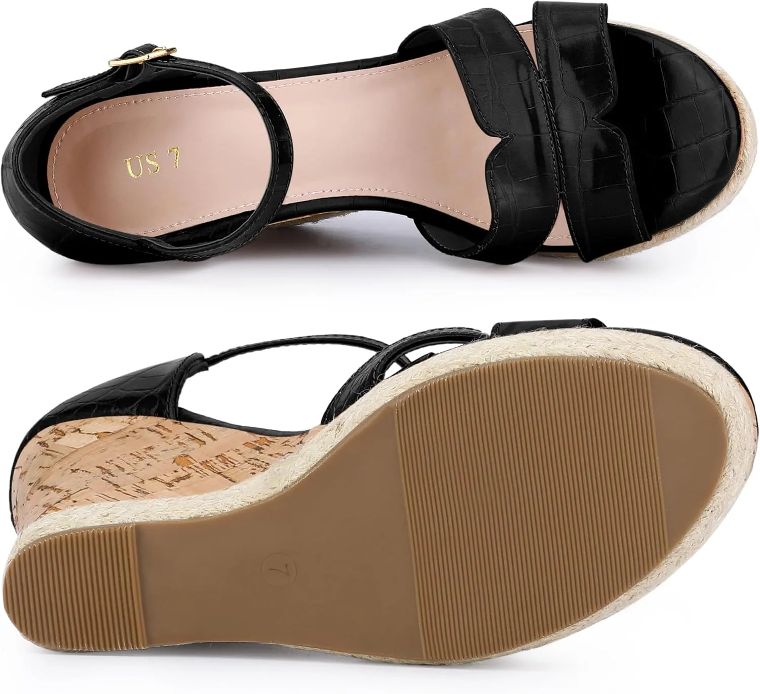 Allegra K Women's Cork Wedges Platform Wedge Heel Sandals
