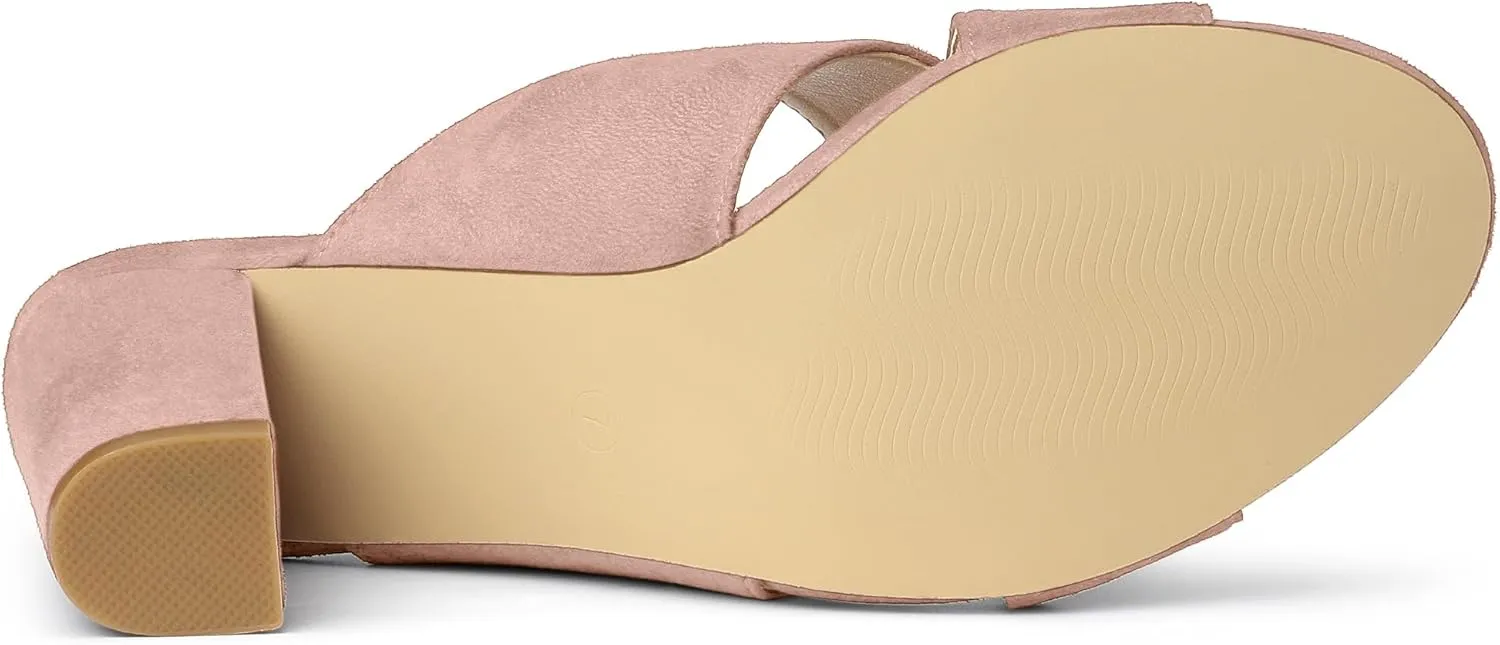 Allegra K Women's Crisscross Strap Block Heel Slide Sandals