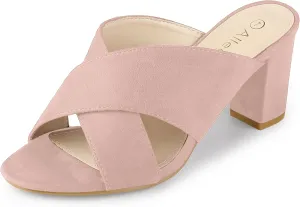 Allegra K Women's Crisscross Strap Block Heel Slide Sandals