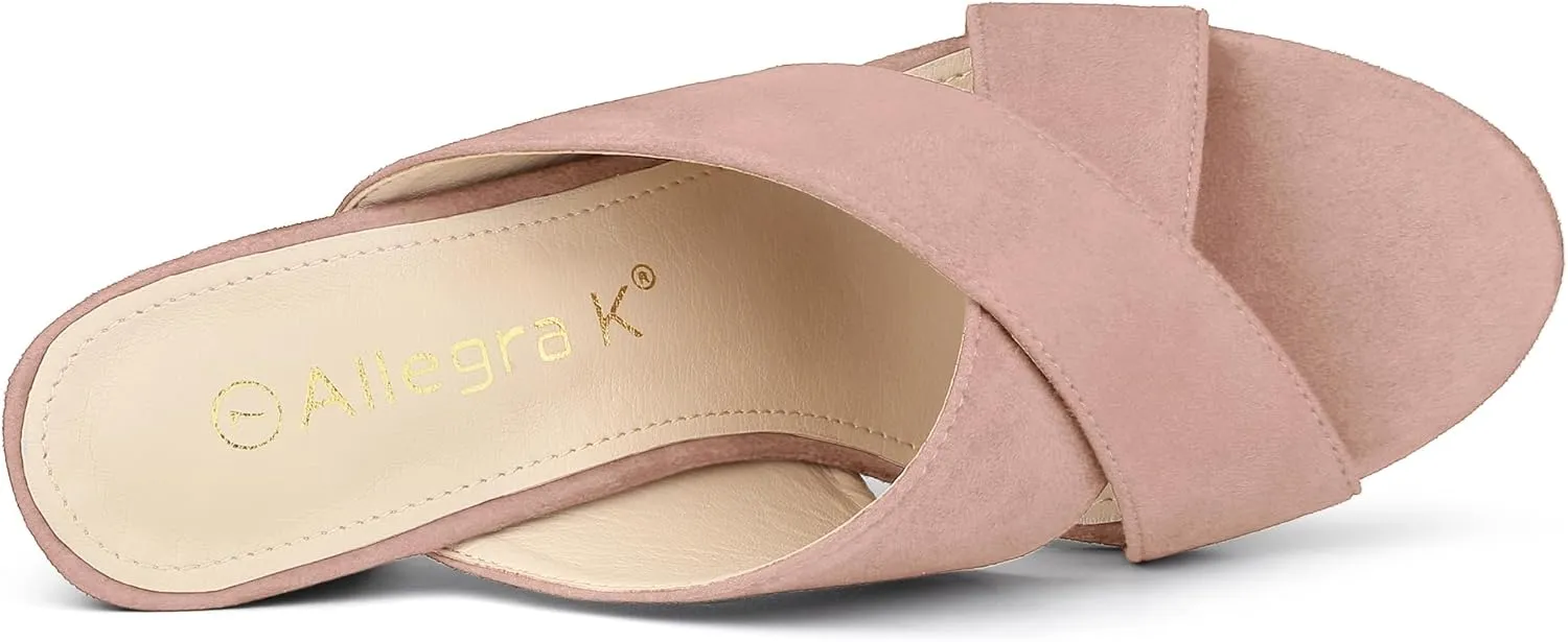 Allegra K Women's Crisscross Strap Block Heel Slide Sandals