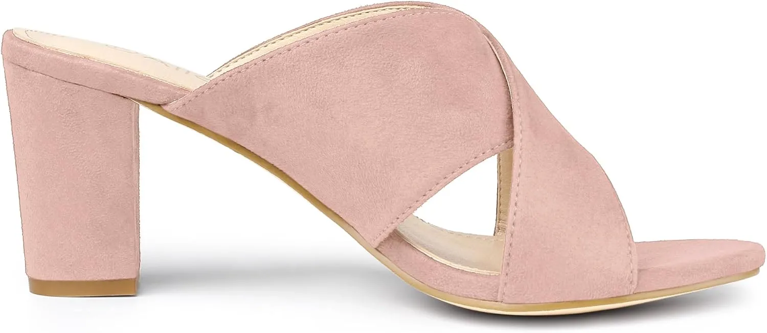 Allegra K Women's Crisscross Strap Block Heel Slide Sandals
