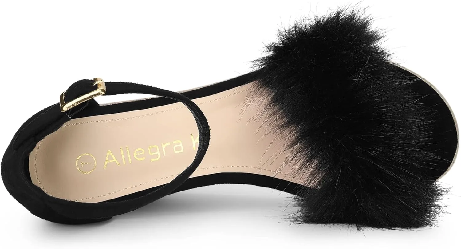 Allegra K Women's Espadrille Platform Heels Faux Fur Wedge Sandals