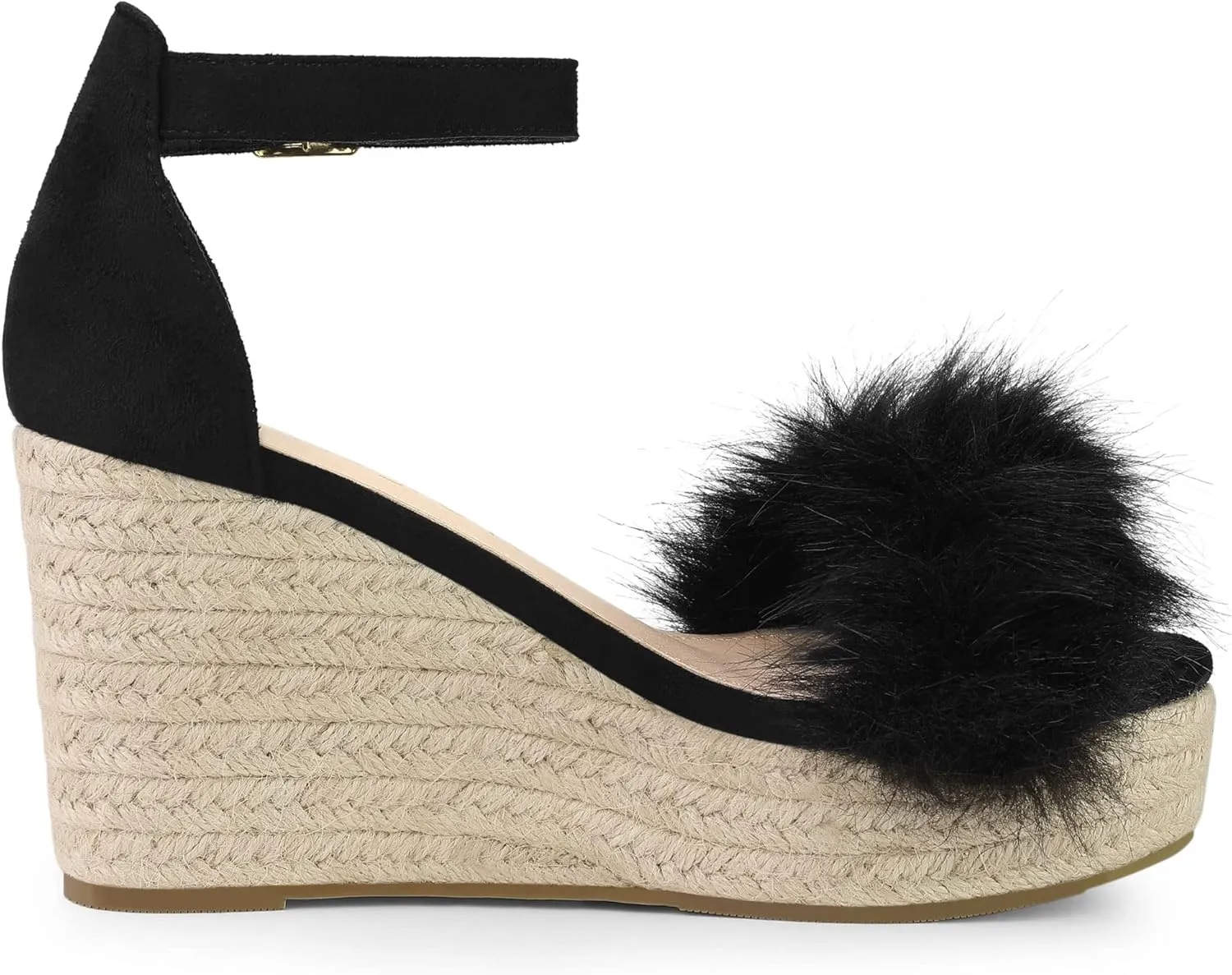 Allegra K Women's Espadrille Platform Heels Faux Fur Wedge Sandals
