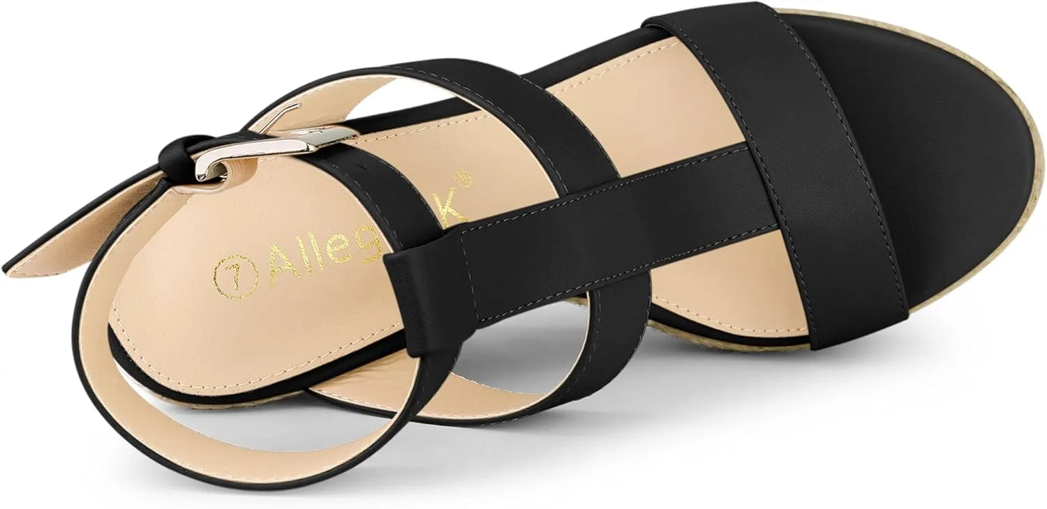 Allegra K Women's Espadrille Strappy Platform Wedges Sandals