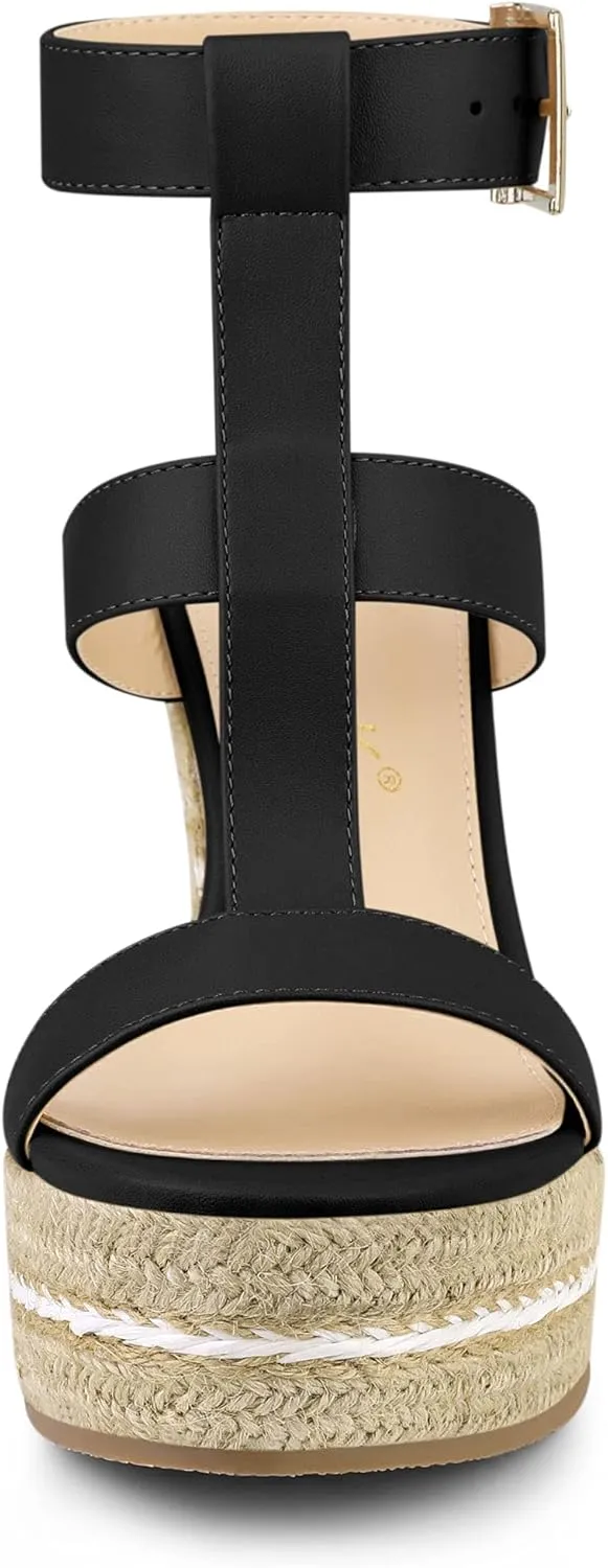 Allegra K Women's Espadrille Strappy Platform Wedges Sandals