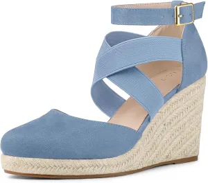 Allegra K Women's Espadrilles Closed Toe Wedges Heels Sandals