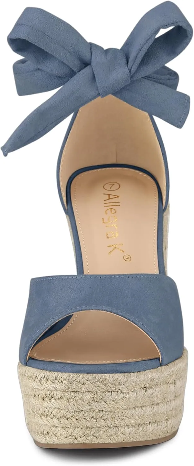 Allegra K Women's Espadrilles Tie Up Ankle Strap Wedges Sandals