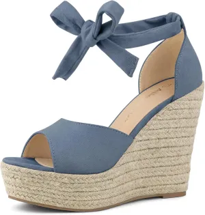 Allegra K Women's Espadrilles Tie Up Ankle Strap Wedges Sandals
