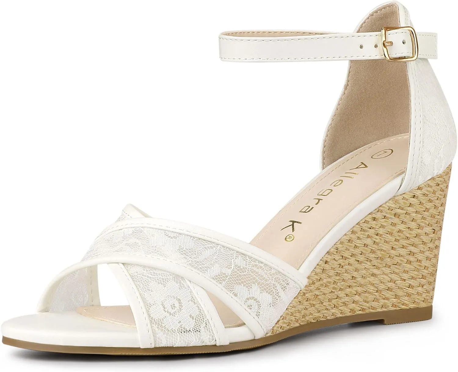 Allegra K Women's Floral Lace Mesh Wedges Sandals