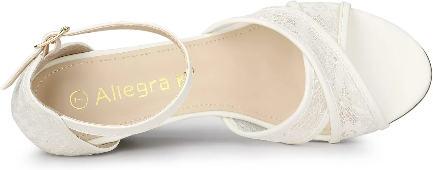Allegra K Women's Floral Lace Mesh Wedges Sandals
