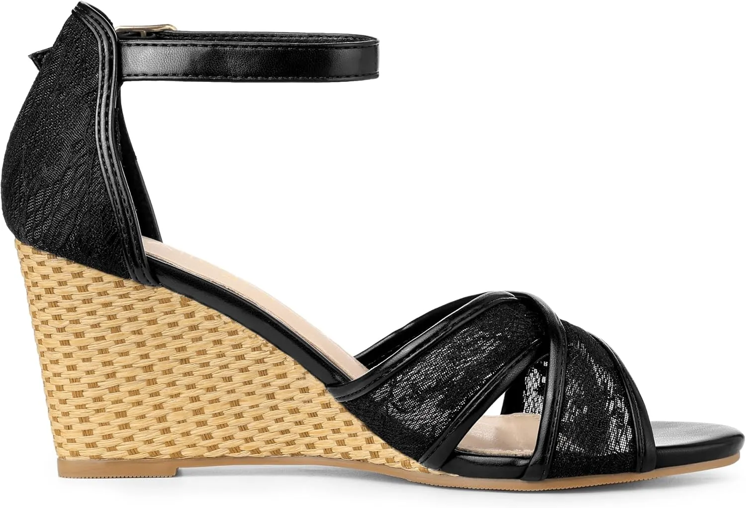 Allegra K Women's Floral Lace Mesh Wedges Sandals