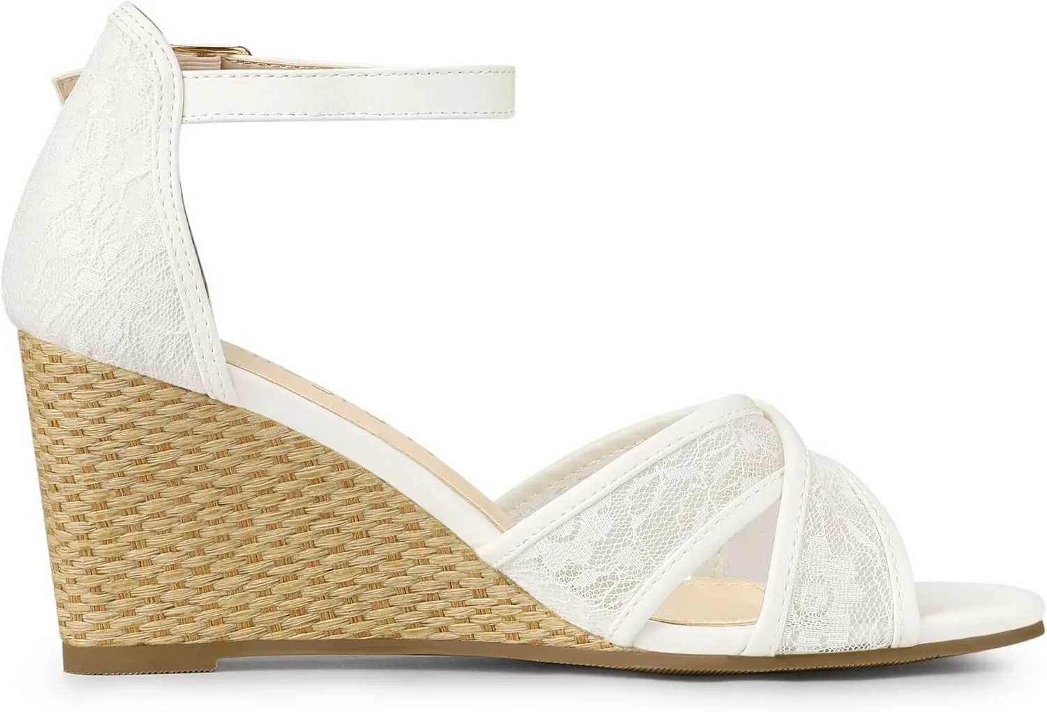 Allegra K Women's Floral Lace Mesh Wedges Sandals