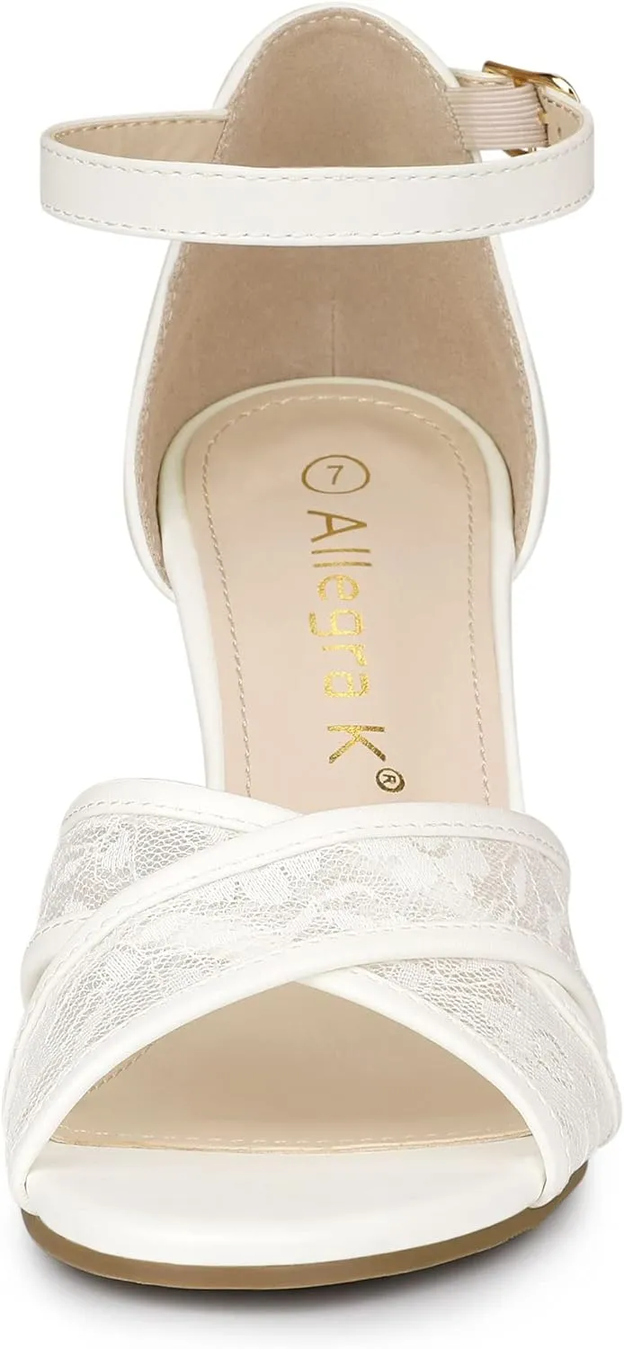 Allegra K Women's Floral Lace Mesh Wedges Sandals