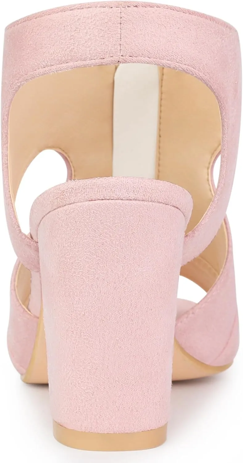 Allegra K Women's Front Zip Cut Out Chunky Heels Slingback Gladiator Heel Sandals
