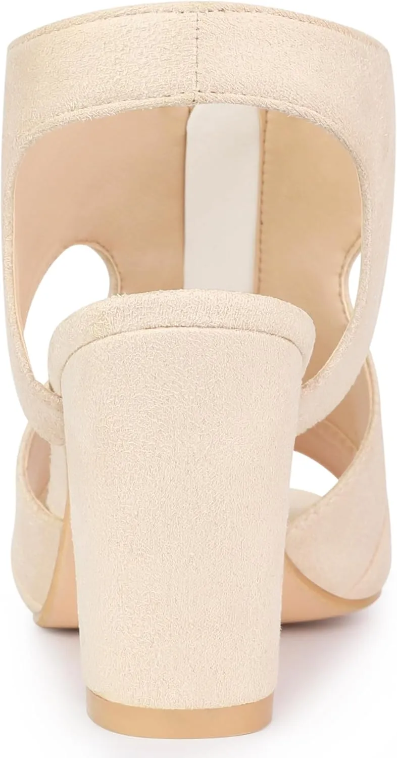 Allegra K Women's Front Zip Cut Out Chunky Heels Slingback Gladiator Heel Sandals