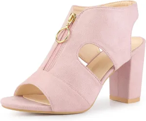 Allegra K Women's Front Zip Cut Out Chunky Heels Slingback Gladiator Heel Sandals