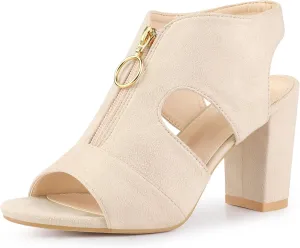 Allegra K Women's Front Zip Cut Out Chunky Heels Slingback Gladiator Heel Sandals