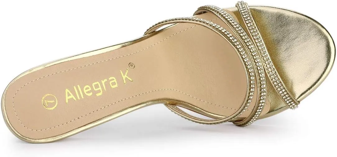 Allegra K Women's Open Toe Rhinestone Strappy Stiletto Heels Sandals Slip On Slip On Mules