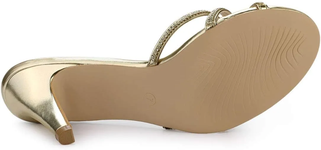 Allegra K Women's Open Toe Rhinestone Strappy Stiletto Heels Sandals Slip On Slip On Mules