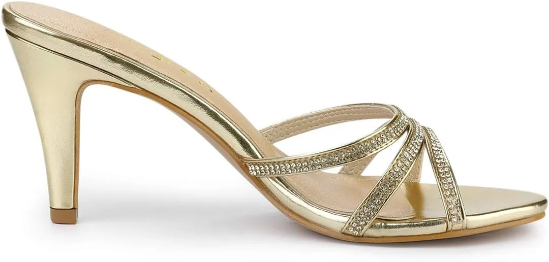 Allegra K Women's Open Toe Rhinestone Strappy Stiletto Heels Sandals Slip On Slip On Mules
