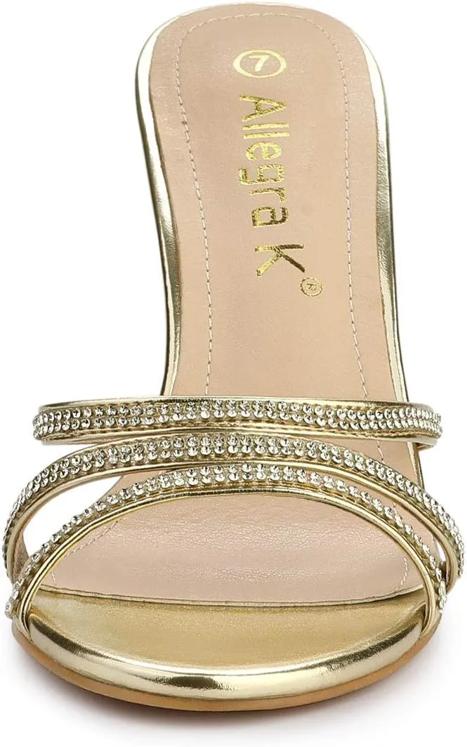 Allegra K Women's Open Toe Rhinestone Strappy Stiletto Heels Sandals Slip On Slip On Mules