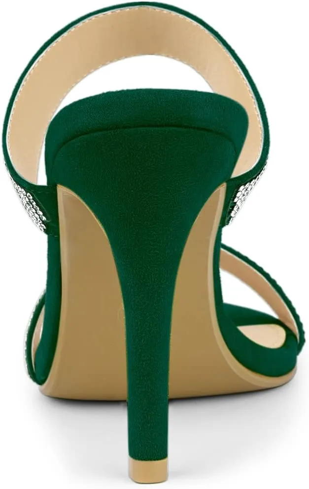 Allegra K Women's Open Toe Stiletto Heel Rhinestone Mules Sandals