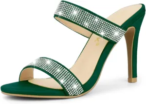 Allegra K Women's Open Toe Stiletto Heel Rhinestone Mules Sandals