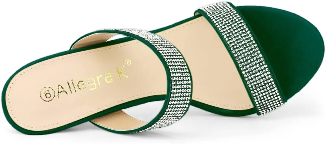 Allegra K Women's Open Toe Stiletto Heel Rhinestone Mules Sandals