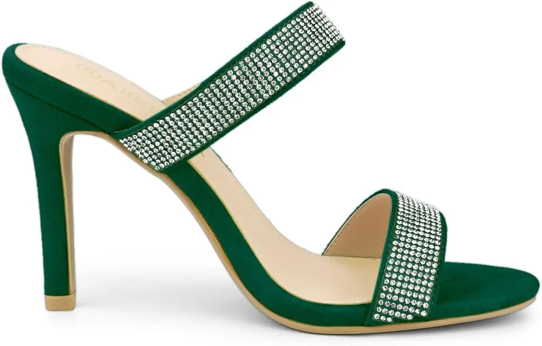 Allegra K Women's Open Toe Stiletto Heel Rhinestone Mules Sandals