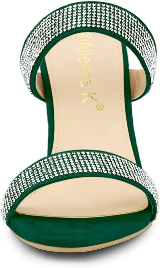 Allegra K Women's Open Toe Stiletto Heel Rhinestone Mules Sandals